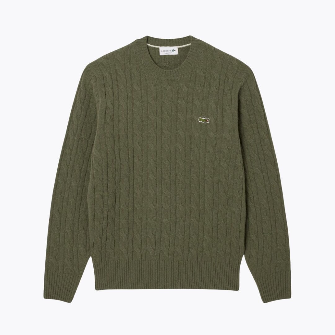L.C Cable Knit Carded Wool Crew Neck Sweater