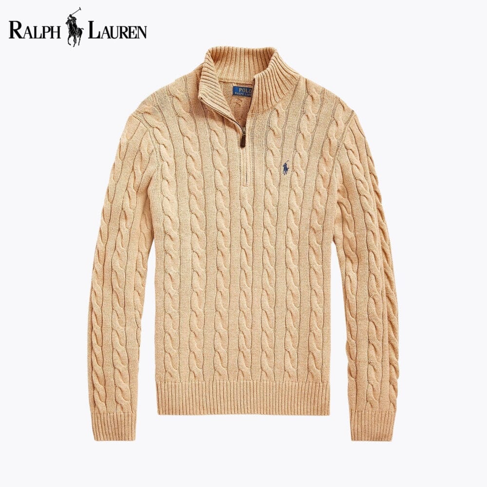 Men's Chunky Cable-Knit Cotton Quarter-Zip Sweater