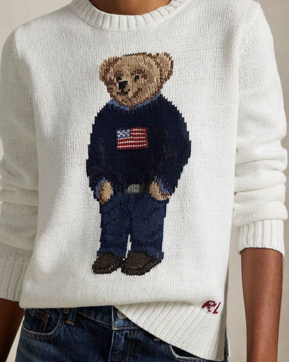 Men's Polo Bear Linen-Cotton Crewneck Sweater