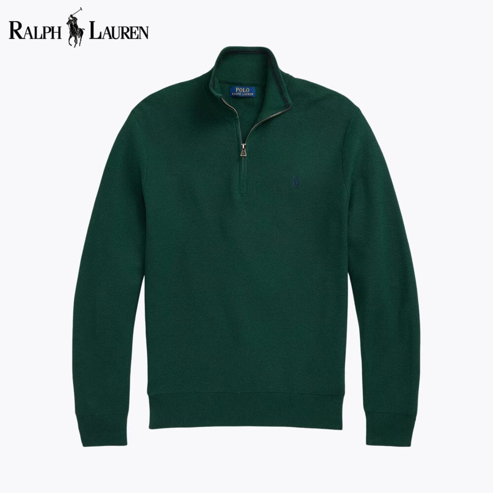 Men's Mesh-Knit Cotton Quarter-Zip Sweater