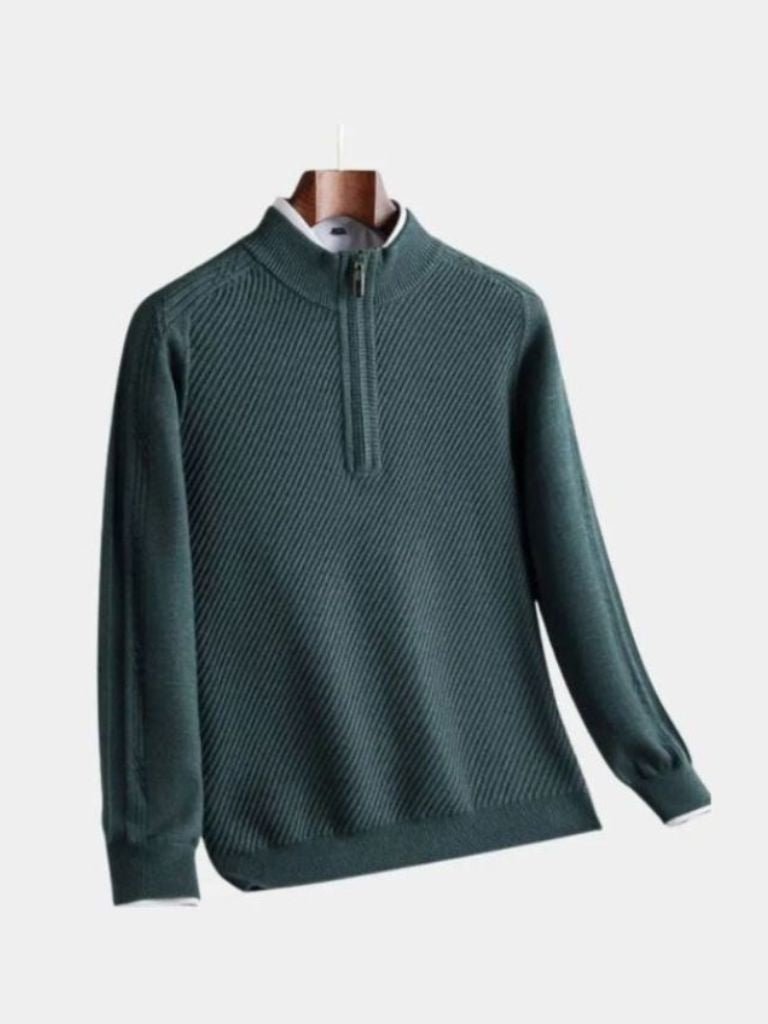 Pull Laine Rayé Col Zippé - Cross & Crown