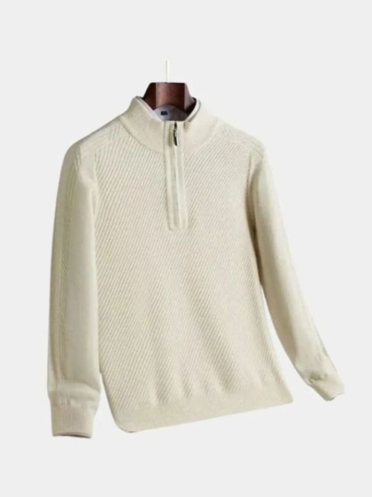 Pull Laine Rayé Col Zippé - Cross & Crown