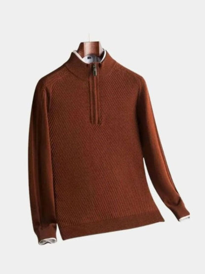 Pull Laine Rayé Col Zippé - Cross & Crown